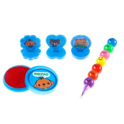 Набор для рисования: печать 3 шт., штемпельная подушка, карандаш 7 цветов, цвет голубой - Simaland фото 2