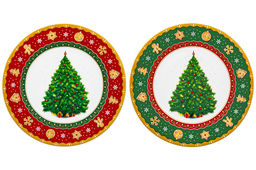 Набор тарелок для десертов 2 пр. 19*19*2 см Новогодняя елка зеленый + красный узор NEW BONE CHINA - Elan gallery фото 7