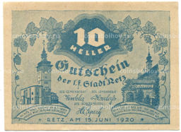 Банкнота 10 геллеров 1920 года Австрия Рец (нотгельд)