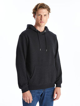 Uzun Kollu Bask?l? Erkek Kal?n Hoodie