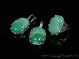 Кольцо Серьги с агатом тонированным, цв.зеленый размер 20