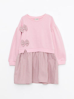 Bisiklet Yaka Desenli Uzun Kollu K?z ?ocuk Elbise