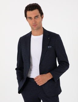 Lacivert Slim Fit Mikro Desen Y_n Kar___ml_ Tak_m Elbise