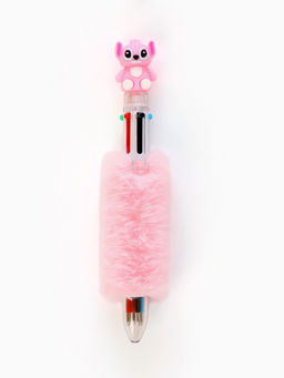 Ручка многоцветная 6 цветов пушистая Стич , розовая