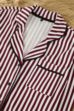 Trendyolmilla Pudra %100 Pamuklu Cizgili Biye Detayl? Orme Pijama Tak?m? THMAW21PT0614  фото 8