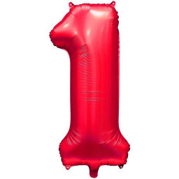 Цена за 4 шт. Шар фольгированный 32/81см "Цифра 1" (красный)