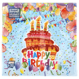 Салфетки бумажные Bouquet Home Collection Classic 33х33см, 3-х слойные, 20 штук в упаковке, 100% целлюлоза, С днем рождения (Россия)  фото 2