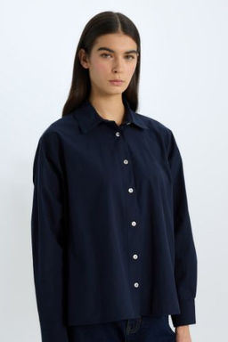Oversize Genis Kal?p Poplin Basic Duz Uzun Kollu Gomlek