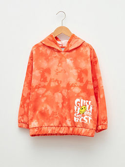 Kap??onlu Bask?l? Uzun Kollu K?z ?ocuk Sweatshirt