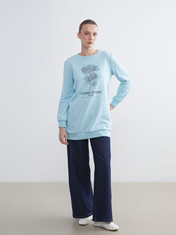 Bisiklet Yaka ?i?ekli Kad?n Sweatshirt Tunik
