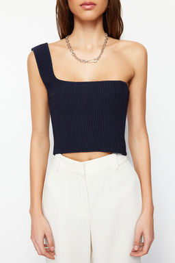 Lacivert Crop Tek Omuz Triko Bluz TWOSS24BZ00180 - Trendyolmilla фото 4