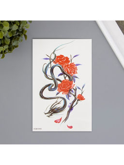 Цена за 2 шт. Переводная тату на тело цветная Китайский дракон с розами, 11.4?21 см