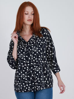 Рубашка темно-синяя в деловом стиле с рисунком - Almond фото 4