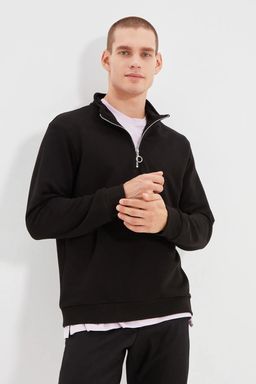 TRENDYOL MAN Siyah Regular/Normal Kesim Dik Yaka Fermuar Detayl? Basic Pamuklu Sweatshirt TMNAW22SW0188 - Trendyolmilla фото 3