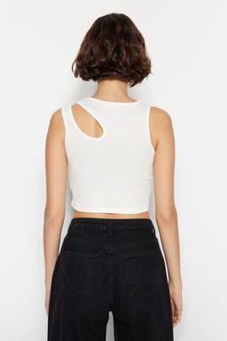 Trendyolmilla Siyah-Beyaz 2li Paket Cut Out Detayl? Fitted Crop Fitilli Esnek Orme Atlet TWOSS23AL00006  фото 7