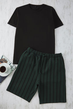 TRENDYOL MAN Siyah - Antrasit Regular Fit Cizgili Orme Pijama Tak?m? TMNSS25PT00029