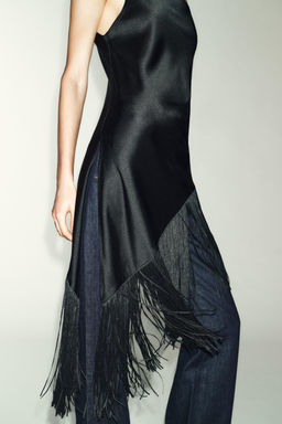 LONG SATIN TOP WITH FRINGING - Zara фото 3
