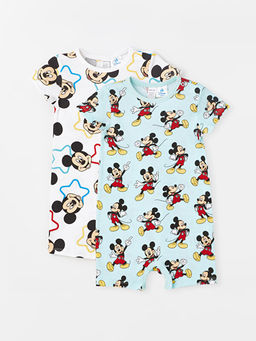 Bisiklet Yaka K?sa Kollu Mickey Mouse Bask?l? Pamuklu Erkek Bebek Tulum 2li