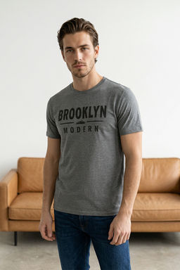 Siyah-Gri 2li Paket Regular/Normal Kal?p Bask?l? %100 Pamuk T-Shirt TMNSS26TS00043