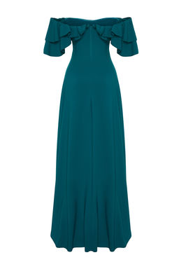 TRENDYOLMILLA Bordo A-Kesim Volanl? Dokuma Uzun S?k Abiye Elbise TPRSS24AE00054  фото 8