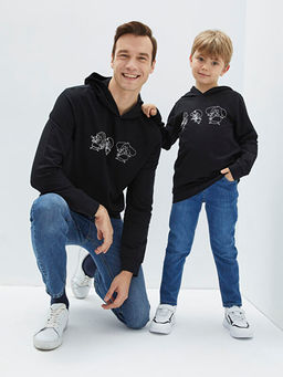 Kap??onlu Kral ?akir Bask?l? Uzun Kollu Erkek ?ocuk Sweatshirt