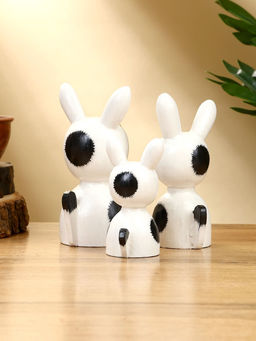 Набор сувенирный Зайки, h=14 см, h=12 см, h=9 см, дерево, бело-чёрный