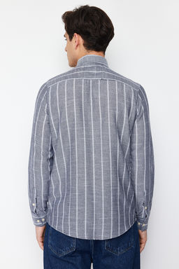 Lacivert Slim Fit Dugmeli Yaka Cizgili Gomlek TMNSS22GO0028