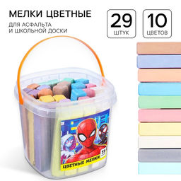 Мелки цветные, 10 цветов, 29 штук, Человек-паук