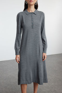 TRENDYOLMILLA Lacivert Midi Triko Polo Yaka Elbise TWOAW25EL00010 фото 3