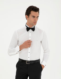 Beyaz Slim Fit Man_etli Pamuk Kar___ml_ Smokin G_mlek