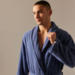 Халат махровый мужской SL HOME: Basic «Ривьера», размер S, хлопок 100%, синий