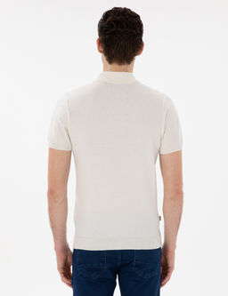 Ekru Slim Fit D__meli Polo Yaka Triko Ti__rt