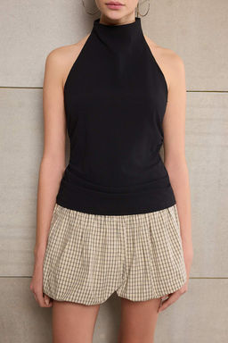 Teen Siyah Fitted/Vucuda Oturan Boyundan Baglamal? Buzgulu Paper Touch Orme Bluz TWOSS26BZ00274