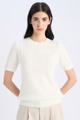 Regular Fit Bisiklet Yaka Basic Duz Triko K?sa Kollu Kazak