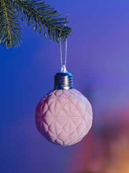 Елочный шар Бархатный узор 8 см, 1 LED, от батареек LR443, свечение тёплое белое - Luazon lighting фото 2