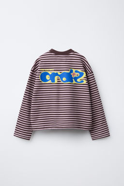 STRIPED T-SHIRT WITH EMBROIDERED SLOGAN - Zara фото 2