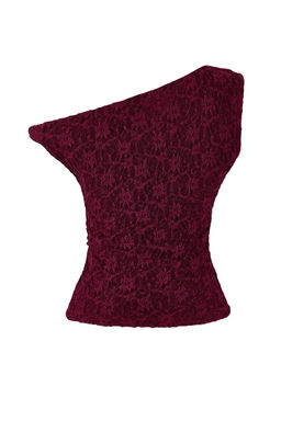 Bordo Fitted/Vucuda Oturan Asimetrik Yaka Dusuk Kol Kolsuz Dantel Orme Bluz TWOSS26BZ00077