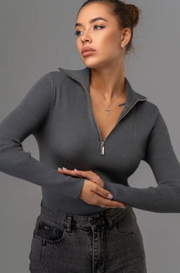 Женский джемпер в рубчик с воротником на молнии Happyfox