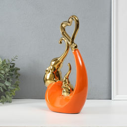 Фигурка керамика Слоники с сердцем. Абстракция, оранжевый с золотом, 7?18.5?25.5 см