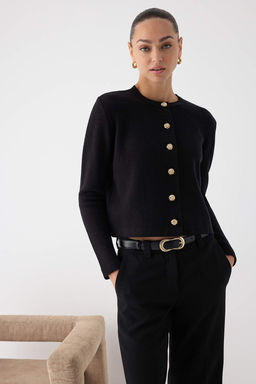 Wardrobe Essentials Siyah Dugme Detayl? Crop Premium/Ozel Iplik Triko H?rka | TWOAW26HI00094