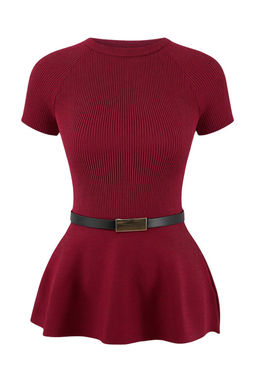 Bordo Dik Yaka Kemer Detayl? Fitted Triko Ince Bluz TWOSS26BZ00281