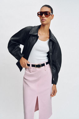 CHAQUETA CINTUR?N EFECTO PIEL / Negro / Blanco - Zara фото 2