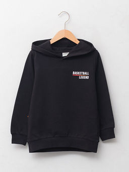 Kap??onlu Bask?l? Uzun Kollu Erkek ?ocuk Sweatshirt