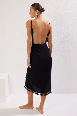 Siyah Dokuma Puskul Plaj Midi Elbise TBESS25EL00068 - Trendyolmilla фото 5