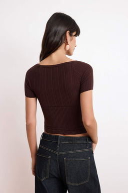 Trendyolmilla Ekru Premium Iplik/Ozel Iplik Kurdele Detayl? Kare Yaka Triko Bluz TWOSS25BZ00182  фото 14