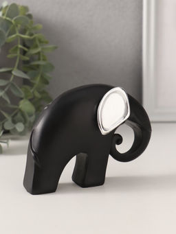 Фигурка «Чёрный слон с ушками хобот завиток», полистоун, серебряный цветок, 12×5×9 см