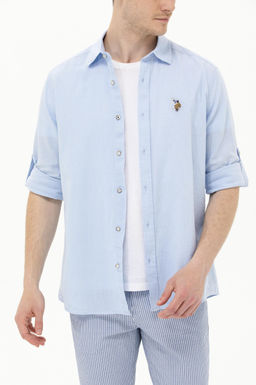 Мужская голубая базовая рубашка с длинным рукавом Неожиданная скидка в корзине - U.s. polo assn фото 6
