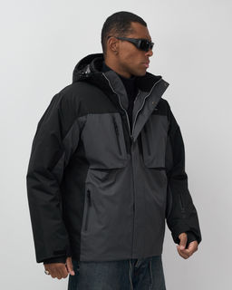 Горнолыжная куртка мужская зимняя темно-серого цвета 7616TC