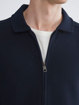 Standart Kal?p Polo Yaka Erkek Fermuarl? Sweatshirt