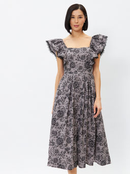 Платье из хлопка с отделкой из кружева OD-945-1 клетка ч/б с напылением